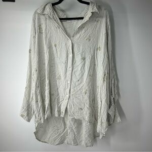 Jane and Delancey Striped Button-Down Shirt in white and green 3x